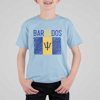 Vintage Distressed Barbados Flag T Shirt For Kid Bajan Caribbean Heritage Patriotic Pride Gift