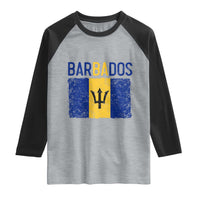 Vintage Distressed Barbados Flag Raglan Shirt Bajan Caribbean Heritage Patriotic Pride Gift