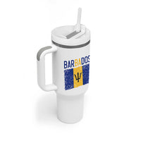 Vintage Distressed Barbados Flag Tumbler With Handle Bajan Caribbean Heritage Patriotic Pride Gift