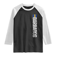 Barbados Flag Raglan Shirt Distressed Vertical Typography Caribbean Island Pride Heritage Gift