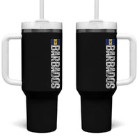 Barbados Flag Tumbler With Handle Distressed Vertical Typography Caribbean Island Pride Heritage Gift