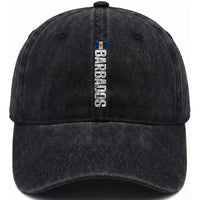 Barbados Flag Washed Cotton Baseball Cap Distressed Vertical Typography Caribbean Island Pride Heritage Gift