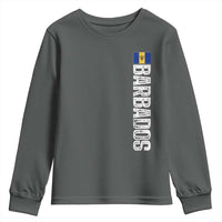 Barbados Flag Youth Sweatshirt Distressed Vertical Typography Caribbean Island Pride Heritage Gift