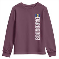 Barbados Flag Youth Sweatshirt Distressed Vertical Typography Caribbean Island Pride Heritage Gift