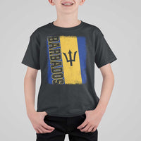 Vintage Barbados Flag T Shirt For Kid Distressed Patriotic Caribbean Island Barbadian Pride Heritage Gift
