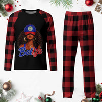 Belize Princess Plaid Pajama Set Melanin Afro Girl Belize Flag Heritage Gift for Black Girls