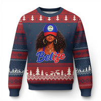 Belize Princess Ugly Christmas Sweater Melanin Afro Girl Belize Flag Heritage Gift for Black Girls