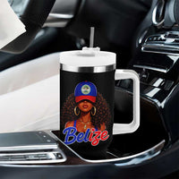 Belize Princess Tumbler With Handle Melanin Afro Girl Belize Flag Heritage Gift for Black Girls