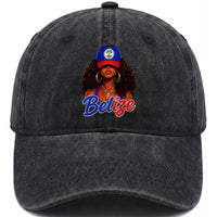 Belize Princess Washed Cotton Baseball Cap Melanin Afro Girl Belize Flag Heritage Gift for Black Girls