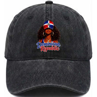 Dominican Republic Princess Washed Cotton Baseball Cap Melanin Afro Girl Heritage Gift for Black Girls