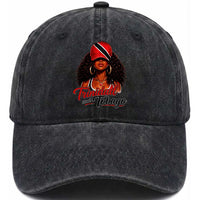 Trinidad and Tobago Afro Girl Washed Cotton Baseball Cap Trini Black Queen Caribbean Pride Heritage Gift