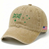 Green Australian Flag Washed Cotton Baseball Cap Australia Patriotic Country Pride Monochrome Minimalist Graphic