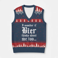 Funny Oktoberfest V-Neck Knit Sweater Vest I Wonder If Bier Thinks About Me Too Sarcastic Drinking - Wonder Print Shop
