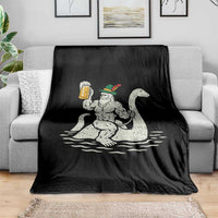 Funny Bigfoot Loch Ness Monster Oktoberfest Throw Blanket German Oktoberfest Sasquatch Drinking - Wonder Print Shop