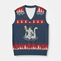 Funny Bigfoot Loch Ness Monster Oktoberfest V-Neck Knit Sweater Vest German Oktoberfest Sasquatch Drinking - Wonder Print Shop