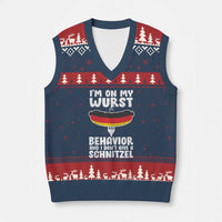 Oktoberfest On My Wurst Behavior V-Neck Knit Sweater Vest Dont Give Schnitzel Funny German - Wonder Print Shop