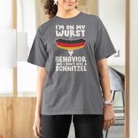 Oktoberfest On My Wurst Behavior T Shirt For Women Dont Give Schnitzel Funny German - Wonder Print Shop