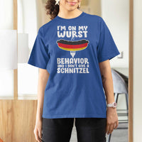 Oktoberfest On My Wurst Behavior T Shirt For Women Dont Give Schnitzel Funny German - Wonder Print Shop