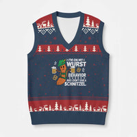 Funny Oktoberfest V-Neck Knit Sweater Vest On My Wurst Behavior Sarcastic German - Wonder Print Shop