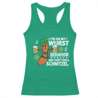 Funny Oktoberfest Racerback Tank Top On My Wurst Behavior Sarcastic German - Wonder Print Shop
