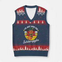 Funny Oktoberfest V-Neck Knit Sweater Vest Just Here for Schitzengiggles German Flag - Wonder Print Shop