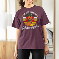 Funny Oktoberfest T Shirt For Women Just Here for Schitzengiggles German Flag - Wonder Print Shop