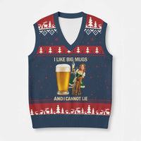 Oktoberfest Beer V-Neck Knit Sweater Vest Funny I Like Big Mugs Pin Up Girl Dirndl - Wonder Print Shop