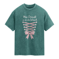 Oktoberfest Dirndl Costume Washed Cotton T-Shirt Funny German Bavarian Octoberfest Festival