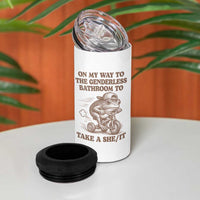 On My Way To The Genderless Bathroom To Take a She/It 4 in 1 Can Cooler Tumbler Funny Frog Graphic