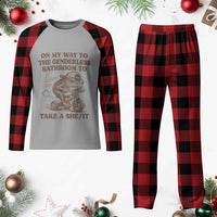 On My Way To The Genderless Bathroom To Take a She/It Plaid Pajama Set Funny Frog Graphic