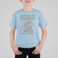 On My Way To The Genderless Bathroom To Take a She/It T Shirt For Kid Funny Frog Graphic