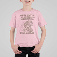 On My Way To The Genderless Bathroom To Take a She/It T Shirt For Kid Funny Frog Graphic