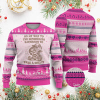 On My Way To The Genderless Bathroom To Take a She/It Ugly Christmas Sweater Funny Frog Graphic