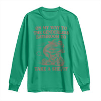 On My Way To The Genderless Bathroom To Take a She/It Long Sleeve Shirt Funny Frog Graphic
