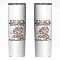 On My Way To The Genderless Bathroom To Take a She/It Skinny Tumbler Funny Frog Graphic