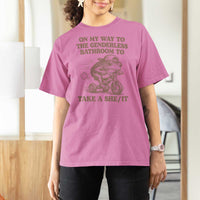 On My Way To The Genderless Bathroom To Take a She/It T Shirt For Women Funny Frog Graphic