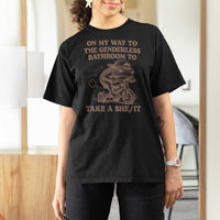 On My Way To The Genderless Bathroom To Take a She/It T Shirt For Women Funny Frog Graphic