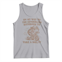 On My Way To The Genderless Bathroom To Take a She/It Tank Top Funny Frog Graphic