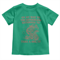 On My Way To The Genderless Bathroom To Take a She/It Toddler T Shirt Funny Frog Graphic