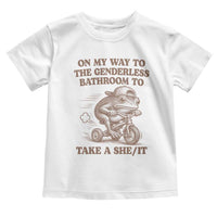 On My Way To The Genderless Bathroom To Take a She/It Toddler T Shirt Funny Frog Graphic