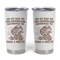 On My Way To The Genderless Bathroom To Take a She/It Tumbler Cup Funny Frog Graphic