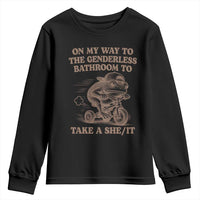 On My Way To The Genderless Bathroom To Take a She/It Youth Sweatshirt Funny Frog Graphic