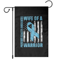 Wife Of A Warrior Prostate Cancer Awareness Garden Flag American Flag Blue Ribbon Graphic