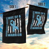 Wife Of A Warrior Prostate Cancer Awareness Garden Flag American Flag Blue Ribbon Graphic