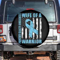 Wife Of A Warrior Prostate Cancer Awareness Spare Tire Cover American Flag Blue Ribbon Graphic