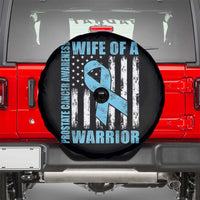 Wife Of A Warrior Prostate Cancer Awareness Spare Tire Cover American Flag Blue Ribbon Graphic