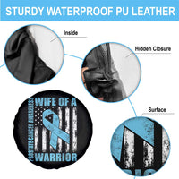 Wife Of A Warrior Prostate Cancer Awareness Spare Tire Cover American Flag Blue Ribbon Graphic