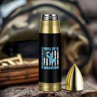 Wife Of A Warrior Prostate Cancer Awareness Bullet Tumbler American Flag Blue Ribbon Graphic