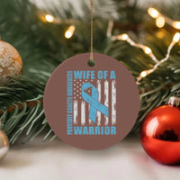 Wife Of A Warrior Prostate Cancer Awareness Ceramic Ornament American Flag Blue Ribbon Graphic