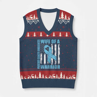 Wife Of A Warrior Prostate Cancer Awareness V-Neck Knit Sweater Vest American Flag Blue Ribbon Graphic